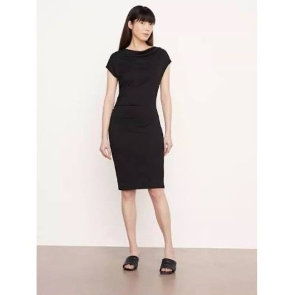 Vince Sheath Dress Womens Medium Black Excellent Ruched Cowl Neck V944884216